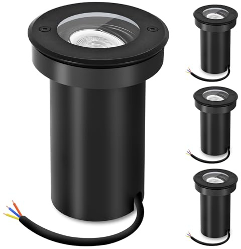 YindaLux 4x Foco led Giratorio para empotrar en el suelo para GU10, IP67 Focos empotrable para suelo redondo, Foco exterior transitable para Camino Patio, Ø11xH15.5cm, Nergo(sin bombilla)