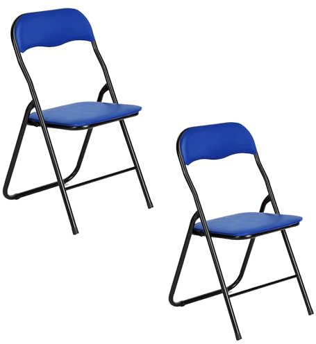 AVANTI TRENDSTORE Procida - Set da 2 sedie pieghevoli in tubolare d'acciaio nero con sedile e schienale imbottiti, di colore blu. Dimensioni LAP ca. 44x79x45 cm