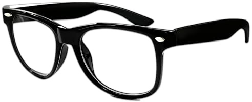Unicavu Fausses Lunettes de Style Vintage Unisexes, Monture Noire Brillante Carrée, Verres Transparent Sans Correction, Accessoire Mode pour Hommes et Femmes Lecture