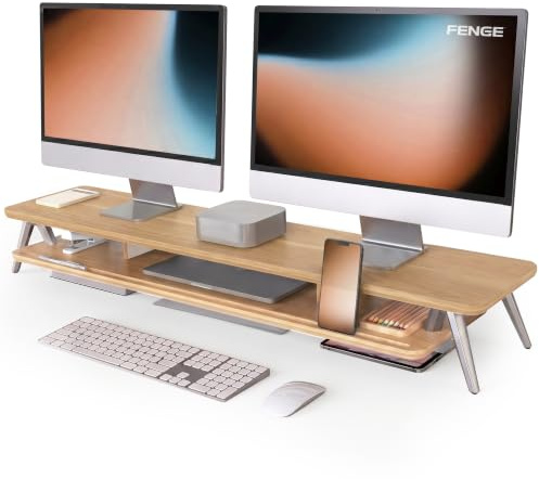 Fenge Support Ecran PC, Pour Ordinateur Moniteur TV, Chêne Foncé, 108cm