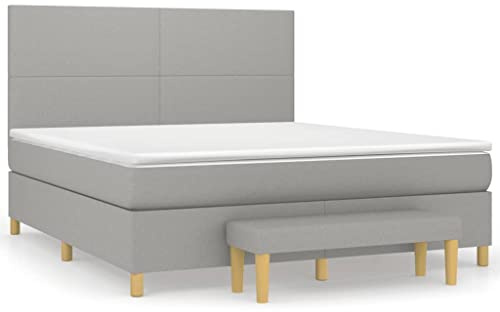 Mhdvray Lit Boxspring 160x200 cm Complet avec Matelas à Ressorts Ensachés, Surmatelas et Tête de Lit Réglable, Cadre en Tissu Gris Clair pour Chambre Adulte incluant Un Banc de Bout de Lit