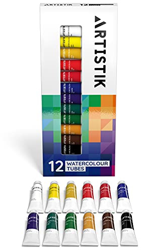 Quality Watercolour Paint Set - Pack of 12 Professional Watercolor Paint Tubes and Painting Kit for Artists Highly Pigmented and Great for Variety of Different Scenes and Mediums - 12 x 12ml
