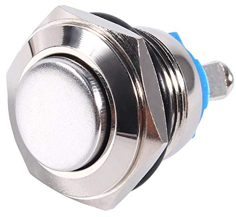 Interruttore a Pulsante 12 Volt in Metallo Barca, Pulsante Impermeabile in Metallo Momentaneo Impermeabile 16mm per Auto Interruttore ON OFF Clacson Interruttore Auto-reset Argento