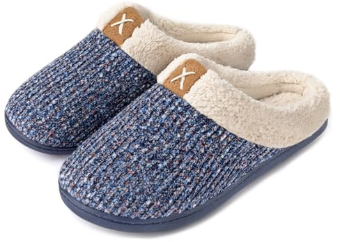 ULTRAIDEAS Ladies' Cozy Memory Foam Slippers Fuzzy Wool-Like Plush Fleece Lined House Shoes w/Indoor, Outdoor Anti-Skid Rubber Sole