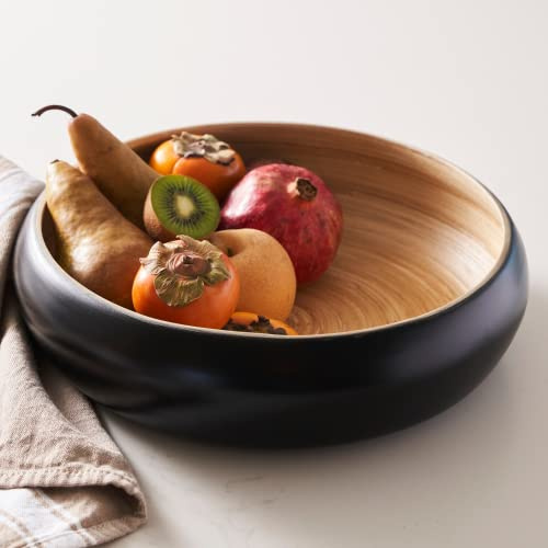 HABITAAS Handmade Spun Bamboo Fruit Bowl for Kitchen Counter – Large 11.75 Fruit Basket for Kitchen Counter, Eco-Friendly Decorative Serving Bowl for Home Decor, Produce Storage & Centerpiece (Black)