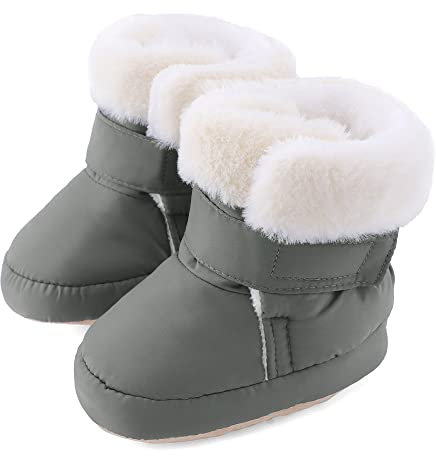 LACOFIA Baby Winterschuhe Jungen Baby Winter Stiefel mit Rutschfester Weicher Sohle Krabbelschuhe Grau 6-12 Monate