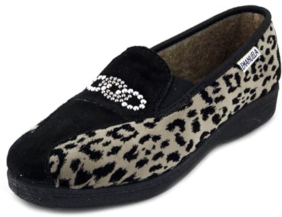 EMANUELA, Scarpe Donna Mocassini Pantofola in Velluto Animalier e Pelle Camoscio Nero, Zeppa Bassa Antiscivolo, 2273 TAGLIA DONNA 39