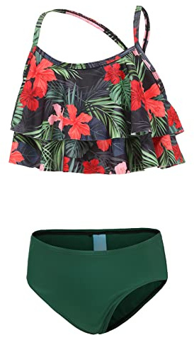 Aisyee Maillot de Bain Deux Pièces Fille - Bikini Enfant Hawaïen Fleuri pour 3-16 Ans