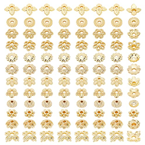 PandaHall 144 Stück 18K Vergoldete Messing Blumenperlenkappen 12 Styles Endkappen Golden Spacer Beads Caps 4~6mm Hollow Schmuck Spacer Caps Für DIY Craft Ohrringe Armbänder Schmuckhandwerk