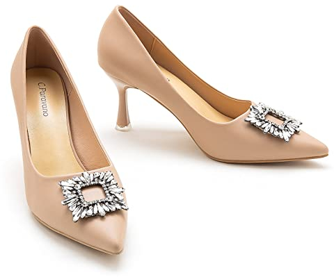 C.Paravano Pumps Damen | Stöckel Absatz Pumps | Pumps Spitz | Pumps Leder | Damen Pumps Schuhe | Spitze Pumps(Beige,40)