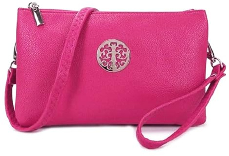 LeahWard Women's Fuchsia Wristlet Cross Body Bag, 2 Compartment Messenger Bag, Medium Size