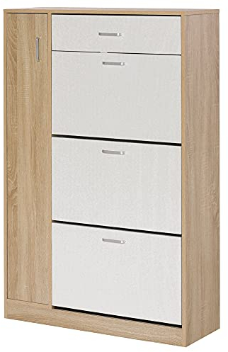 HOMCOM Mueble Zapatero de 3 Puertas para 18-27 Pares de Zapatos Zapatero Moderno con Cajón y Puerta para Salón Entrada Dormitorio 84x30x132 cm Natural