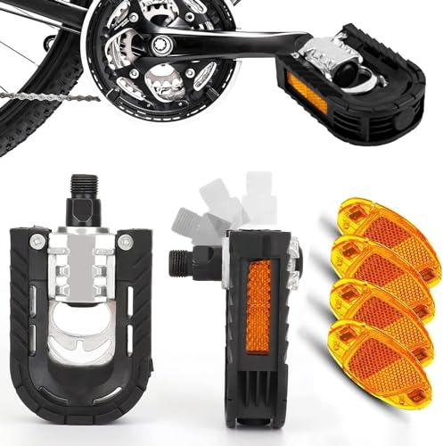 Fahrradpedale Klapppedal Alu Pedale mit 4erReflektoren Fahrrad,Anti-Rost | Φ.14mm(9/16) |beidseitig klappbar,| StZVO Ausstattung,Fahrräder Pedale für Pedelec,MTB,Klapprad,Rennrad