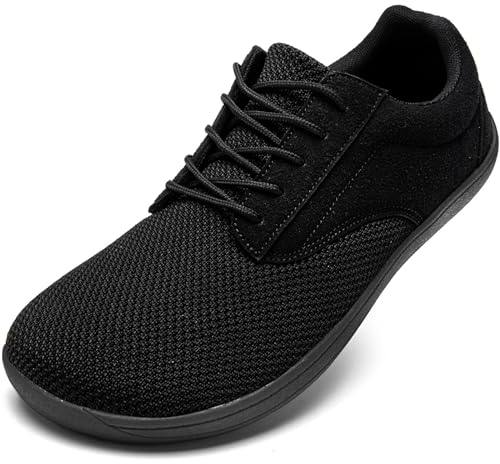 JUEQIBAA Barfuß Schuhe Herren Schuhe Breite Füße Weit Zehenschuhe Zero-Drop Sohle Freizeitschuhe Atmungsaktiv Barfusslaufschuhe Alle Schwarz EU 46