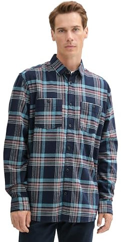 TOM TAILOR Herren 1042641 Comfort Fit Hemd mit Karomuster, 35966-Navy Herringbone Check, XL