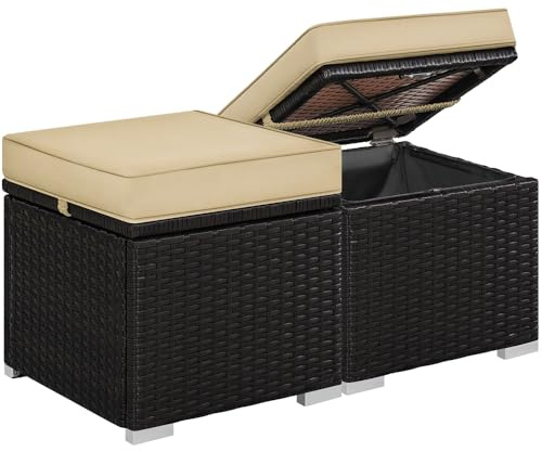 Yaheetech 2 Piezas Taburete Exterior para Muebles de Jardín con Espacio de Almacenamiento 39x39x41cm Incluye Cojín Tapa Extraíble Imitación de Ratán Resistente a la Intemperie