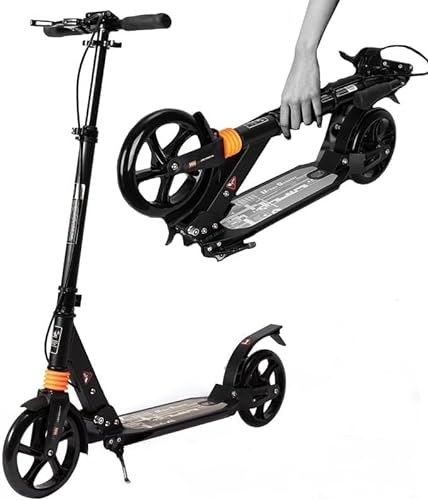 Habib Gruppe Cityroller für Erwachsene & Jugendliche mit Doppelter Federung und Handbremse – Klappbarer Tretroller mit 200mm Rädern, bis 100kg Belastbar, 3-Stufen Höhenverstellbar