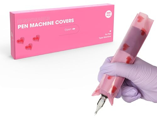 EZ skydd för tatueringsmaskiner – 200 stycken (5 cm x 16 cm) rosa hjärta tryck engångs tatuering maskin covers engångs tatuering pennfodral för tatuering maskingevär