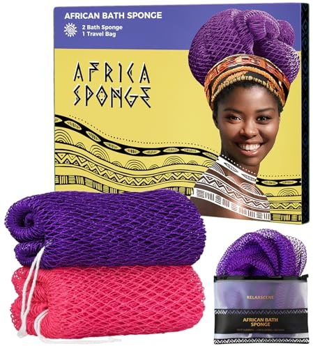 African Net Sponge Authentic - 2 Pieces Exfoliating Body Scrubber Bath Sponge - Loofah Washcloth Back Scrub for Shower Body Exfoliator - Face & Skin Care Bathroom Essentials for Women
