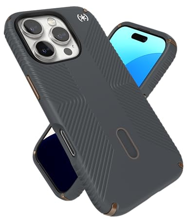 Speck Presidio 2 Grip für iPhone 16 Pro - MagSafe & ClickLock Slim Case - Anthrazitgrau/Bronze
