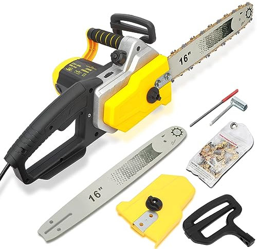 Sierra de cadena eléctrica, potente motosierra de 2200 W, velocidad de cadena de 13 m/s, motosierra ligera con cable, sierra de cadena de barrera gruesa para cortar sin esfuerzo madera, árboles y