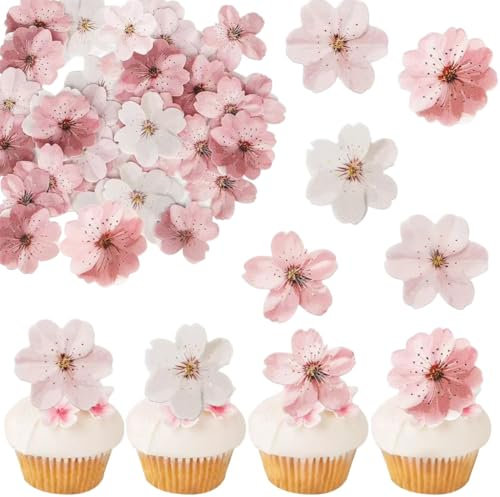 ChicAppeal 50 pezzi Fiori di ciliegio commestibili decorazioni torta compleanno,Fiori di ciliegio decorative torta, cupcake commestibili, per torte per compleanno, battesimo, matrimonio(Colori misti)