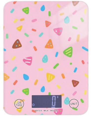 Pink Cartoon Candy Espresso Food Scale per Dieta 12 lb/1 oz, 5kg/5g Bilancia digitale da cucina con 4 unità per (utente) (utente) (utente) báscula para pesar comida