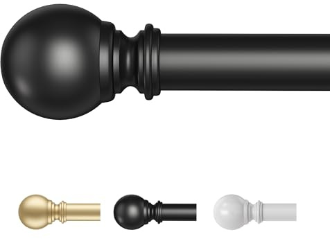 Time Forest Black Curtain Poles 76 to 228cm, 16mm Diameter Thin Curtain Pole for Light and Medium Weight Curtains Metal Adjustable Curtain Rod for Eyelet Curtains for Windows Door