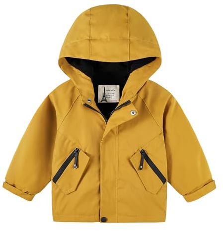 Volunboy Veste Polaire Garçon, Coupe-Vent Léger avec Capuche et Poches Zippées - Manteau d'Extérieur(Taille 90,18-24 mois,Jaune Pur