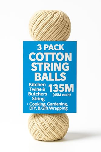 3 Pack Cotton String Balls Kitchen Twine 135M Butchers String Durable White Twine for Meat, Cooking, Gardening, DIY, Crafting, and Gift Wrapping (45M Each)
