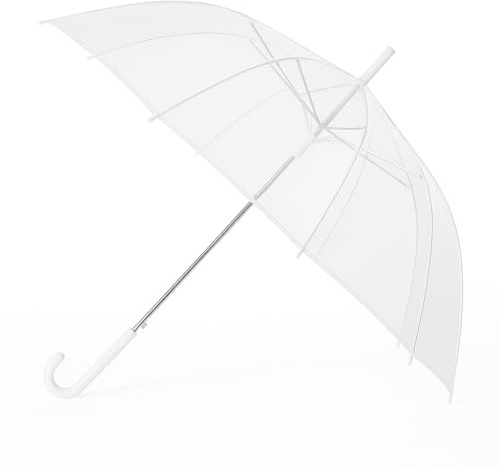 Générique Parapluie Transparent, 85 cm de Diamètre, PVC Imperméable, Manche Blanc, Protection Soleil et Pluie, Ombrelle Mariage, Parapluie de la Mariée (Blanc 1m)