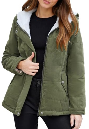 Generisch Abrigo corto acolchado de invierno para mujer, con forro polar, chaqueta gruesa y cálida, abrigo informal para temporada fría, verde, XL
