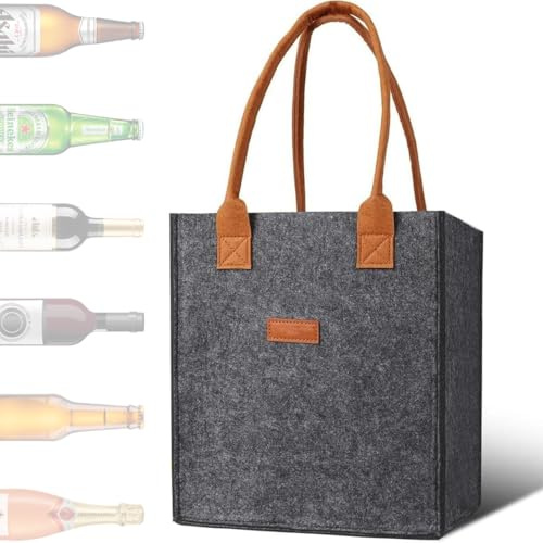 Porta bottiglie di vino in feltro per 6 bottiglie, porta bottiglie acqua, portabottiglie vino, cestino per bevande per birra, vino e bottiglie a perdere, contenitore per bottiglie e portabevande