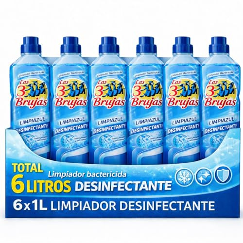 Limpiador bactericida desinfectante, proporciona una desinfección segura que garantiza un entorno saludable e higiénico al eliminar el 99,99% de los gérmenes, Contiene 6 Botellas de 1 Litro