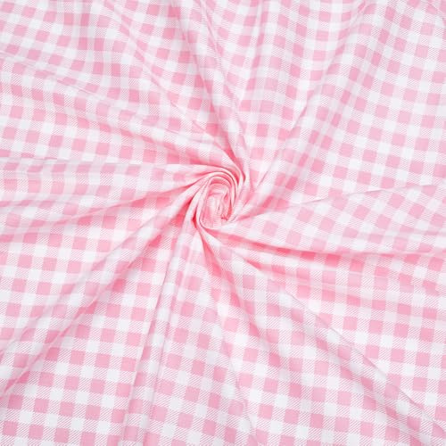 PH PandaHall Tissu Popeline de Coton 1 m X 1.6 m Motif Tartan Rose Tissus à carreaux pour Couture, Patchwork, Vêtements, Nappes, Rideaux, Projets DIY, Décoration Festive