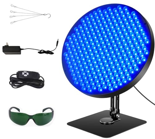 Solarium pour la maison, 460 NM, lampe de bronzage avec 250 LED, lampe de bronzage de 50 W avec lunettes solarium, support en métal réglable à 360 ° et minuterie, lampe de bronzage pour le corps et le