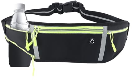 Mecmbj Laufgürtel mit Trinkflasche, Lauftasche Jogging Wasserdicht, Handytasche Joggen Unisex, Verstellbarem, PU Bauchtasche Damen Herren mit Flaschenhalter für Laufen, Radfahren, Spaziergänge
