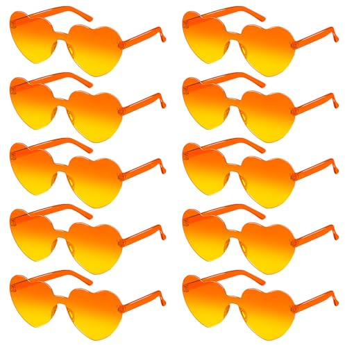 SelfTek Lunettes Cœur, 10 Paires Lunettes De Soleil Coeur, Lunette Soiree de Fête pour Anniversaire, Mariage, Carnaval, Halloween, Accessoires Photo pour Femmes, Hommes(Jaune Dégradé)