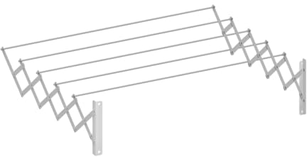 Cuncial - Tendedero Extensible de Pared 180 cm | Acero Blanco con 5 Barras Reforzadas | Plegable, Compacto y Resistente | Capacidad 9 m Lineales | Garantía 3 Años