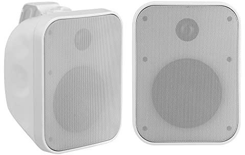 Pronomic Par de Altavoces DJ PA OLS-5 WH para Exteriores para jardín, terraza, Restaurante (2X 80 vatios, Grado de protección IP56, 8 ohmios, woofer de 5,25) Blancos
