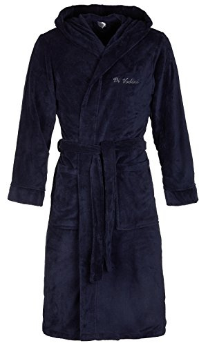 Di Vadini Unisex Herren Damen Bademantel Florenz mit Kapuze I Morgenmantel flauschig I Nachtwäsche aus edler Mikrofaser Farbe: Navy Gr. 4XL