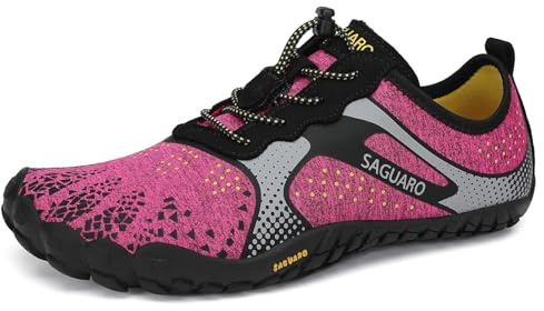 SAGUARO Femme Chaussure Minimaliste Barefoot Shoes Chaussures Pieds Nus Antidérapant avec Large Boîte à Orteils pour Trail Running Fitness Rose Rouge,GR.38