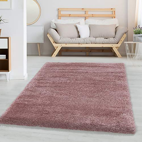 Carpettex Hochflor Teppich Wohnzimmer Shaggy Flokati Teppich Modern Einfarbig 80 x 250 cm Flur Teppich Läufer Rosa - Teppich Bettvorleger Schlafzimmer Weich Flauschig Waschbar Küchenläufer