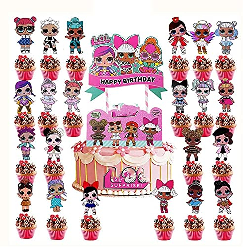 LOL Toppers per Torta di Compleanno,24 PCS Decorazione Torta Festa di Compleanno LOL Cupcake Toppers Decoraciones para Niños Niñas Fiesta cumpleaños