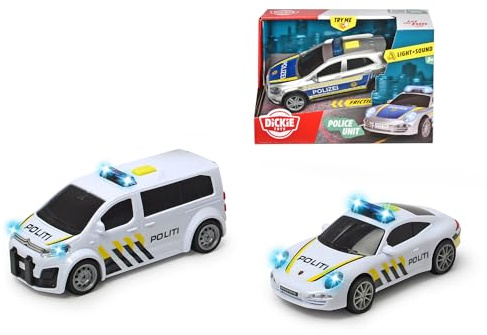 Dickie Toys 203712014SDN - Norwegisches Polizeiauto mit Ton und Licht - Erhältlich in Porsche, Mercedes und Citroën, 15 cm, Ab 3 Jahren, Batterien enthalten