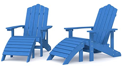 vidaXL 2X Adirondack Gartenstuhl Gartenmöbel Gartensessel Stuhl Terrassenstuhl Balkonstuhl Stühle Gartenstühle Sitzgarnitur mit Hockern HDPE Aquamarin