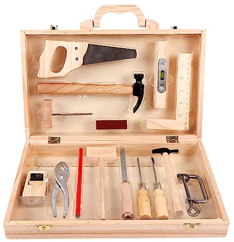 Kids Wooden Tool Set Toy Wooden Tool Box Tools Kit Role Play Montessori Mock Disassembly Construction Toys Realistic Garden Play Set with Box Case and Tools Accessories for Boys Girls