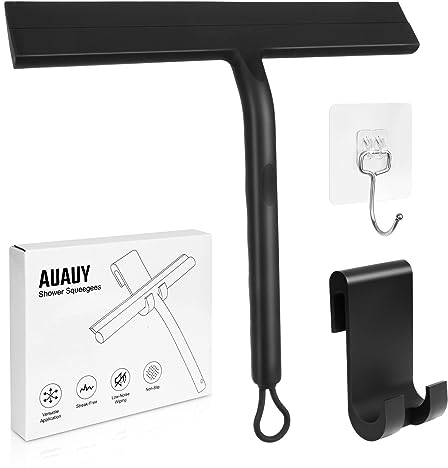 AUAUY Silicone Shower Squeegee, Shower Wiper Blade with Storage Holder & Hook, Window Cleaner Shower Squeegee for Bathroom, Shower Door, Windows, Mirrors, Tiles and Car Glass