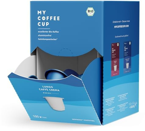 My Coffee Cup – MEGA BOX LUNGO CAFFÈ CREMA – BIO-KAFFEE I 100 Kaffeekapseln für Nespresso®³-Kapselmaschinen I 100% heim- und gartenkompostierbare I nachhaltig – 0% Alu