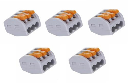 LEDSONE 5pcs Lever Nut Wire Connectors Electrical 3 Port Terminal Block Spring Wire Push Clamp Quick Compact Splicing Connectors for Circuit Inline, Flame retardant